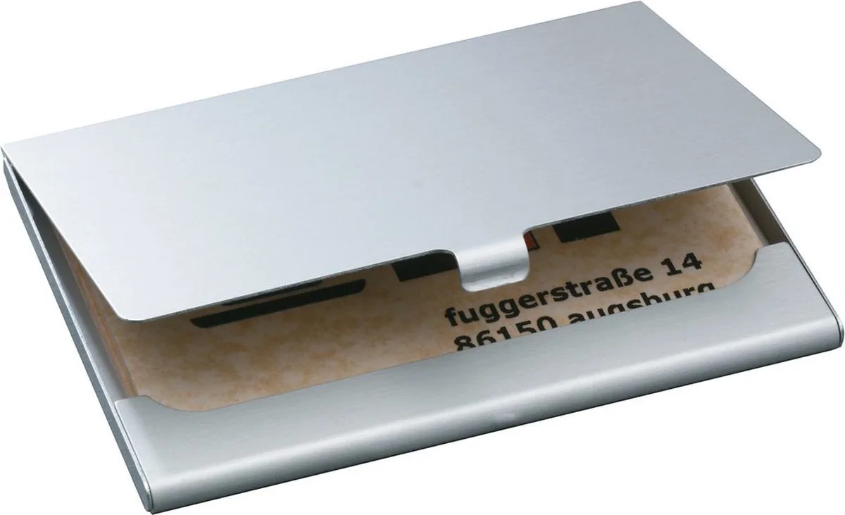 visitekaarthouder 92x63x5mm hoogwaardig aluminium voor 15 kaartjes fra Sigel i Mat zilver – produktbillede
