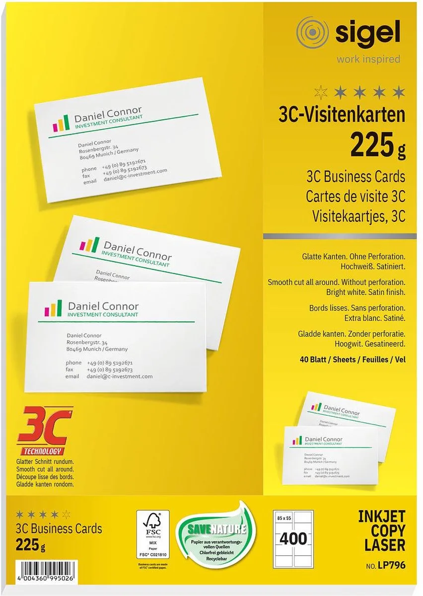 visitekaartjes 85x55 mm 225 gram 400 stuks von Sigel in Weiß – Produktfoto