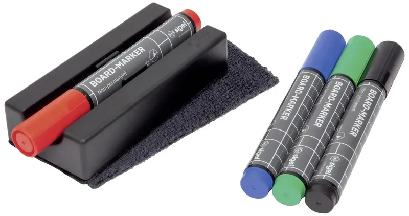 Whiteboard Zubehör-Set (B x H) 130 mm x 60 mm Schwarz BA151 von Sigel – Produktfoto