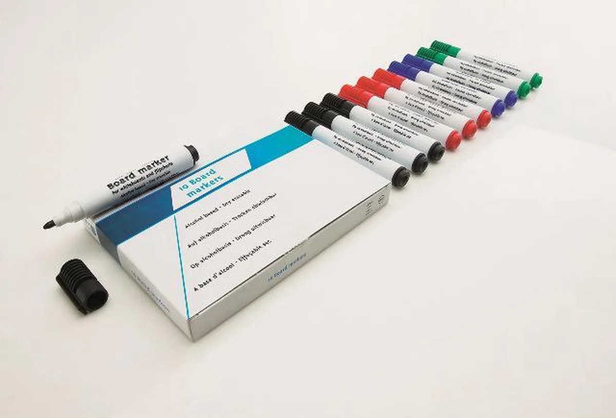 Basic board marker assorti 10 stuks (ronde punt 3 mm) de Smit Visual en Rouge, Vert, Bleu, Noir – photo produit