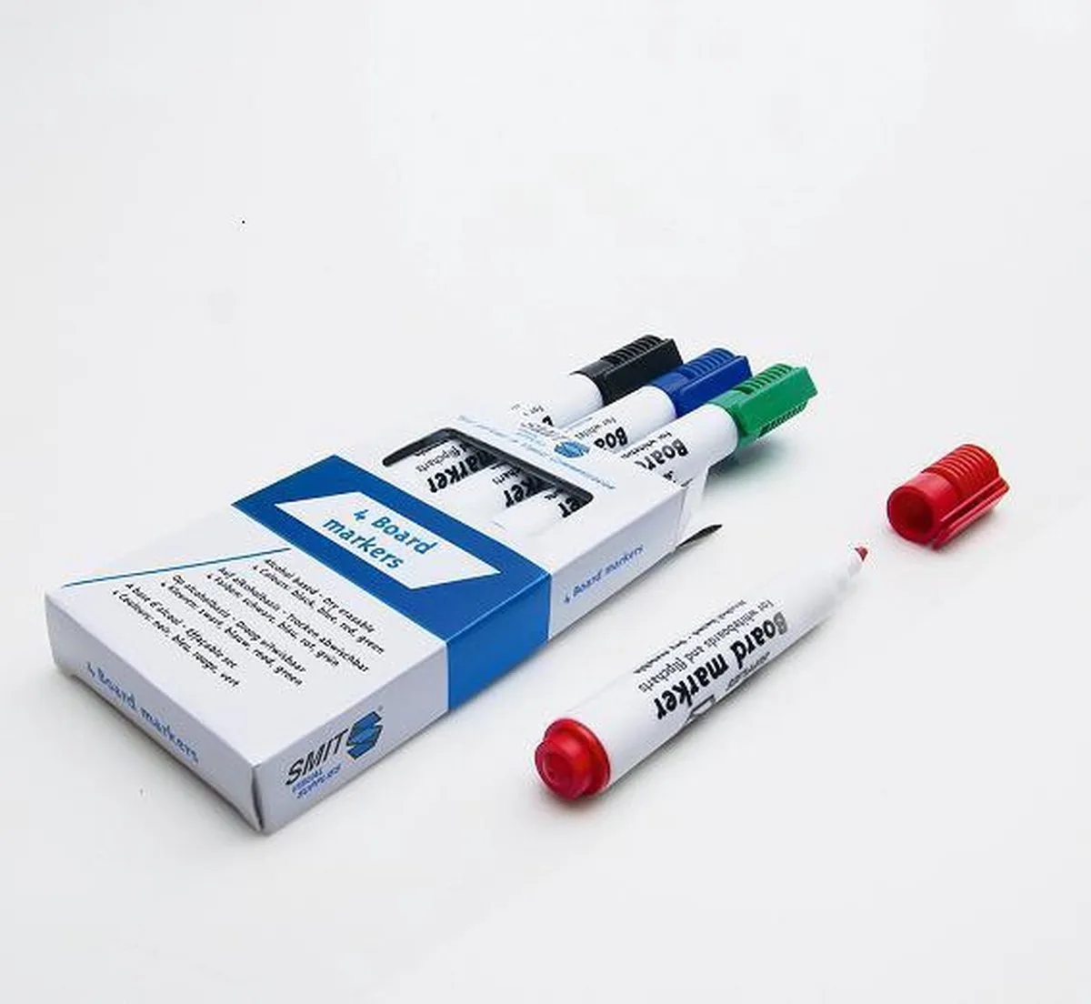 Whiteboard marker set - 4 markers (Zwart, Blauw, Groen en van Smit Visual in Rood – productfoto