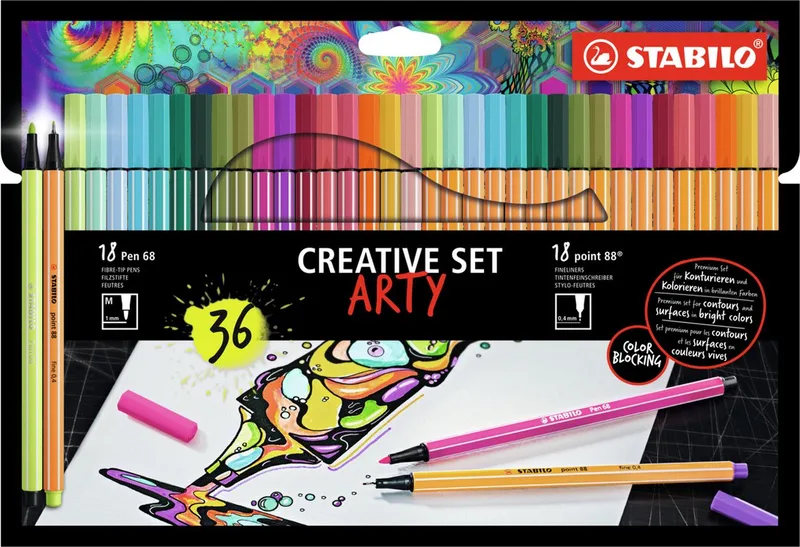 ARTY Creative Set - Set Pen 68 & Point 88 - Combi Arty Etui Met 36 Stuks by Stabilo in Ijsblauw – product photo