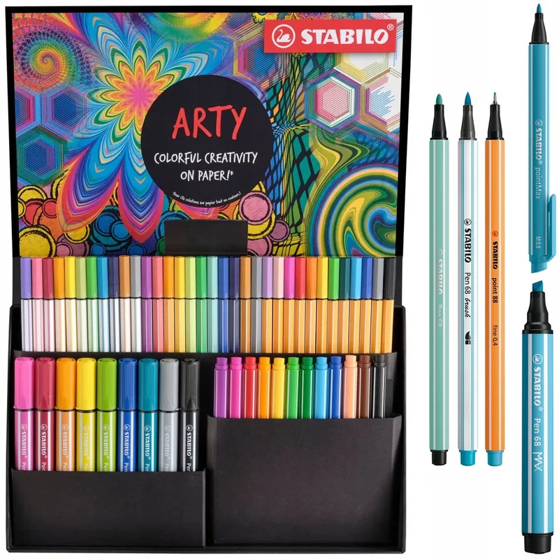 ARTY Set - Set Pen 68, Pen 68 Brush, Point 88, Pen 68 Max & PointMax - Combi Etui Met 55 Stuks von Stabilo in Mehrfarbig – Produktfoto