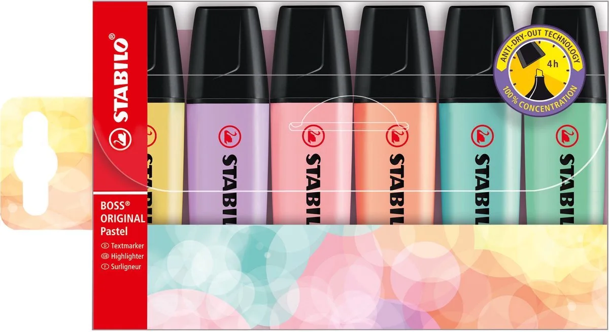 BOSS - markeerstift - 6 stuks van Stabilo in Pastel – productfoto