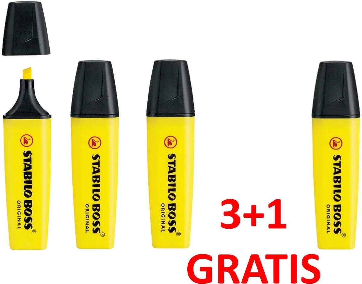 Boss Markeerstift Original - 3+1 voordeelset van Stabilo in Geel – productfoto