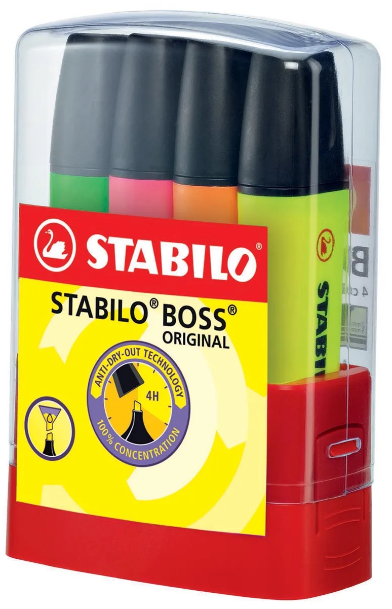 BOSS ORIGINAL markeerstift, Desk set Parade van 4 stuks in geassorteerde kleuren by Stabilo – product photo