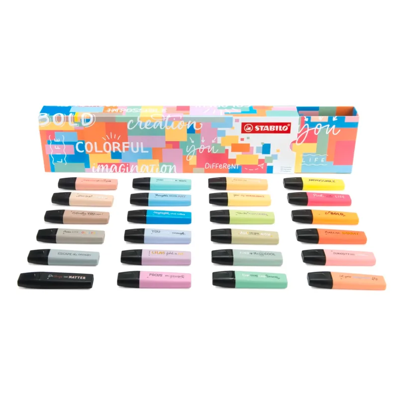 BOSS ORIGINAL Set de bureau de 24 surligneurs - 4 néon + 13 pastel + 6 nature + 1 noir von Stabilo – Produktfoto