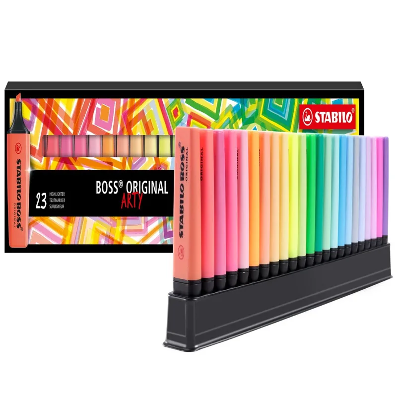 BOSS ORIGINAL Surligneurs – Coffret de bureau 23 pièces – 8 Couleurs néon, 8 Nuances pastel, 6 Tons naturels, 1 Marqueur noir by Stabilo – product photo