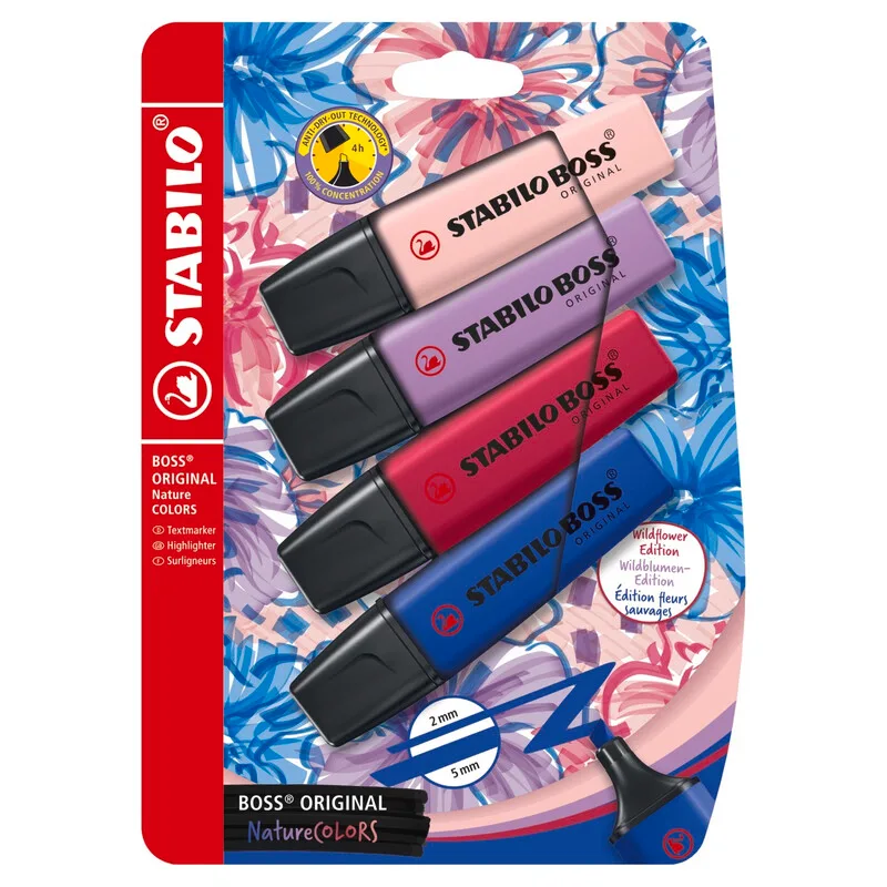 BOSS ORIGINAL Wildflower NatureCOLORS Lot de 4 surligneurs de Stabilo – photo produit