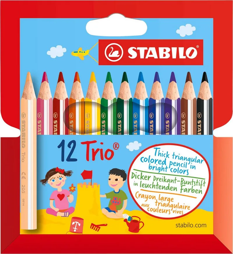 Buntstift Dreikant-Buntstift Trio dick kurz 12er Pack mit 12 Farben, Ergonomische Form für Kinderhände de Stabilo – photo produit