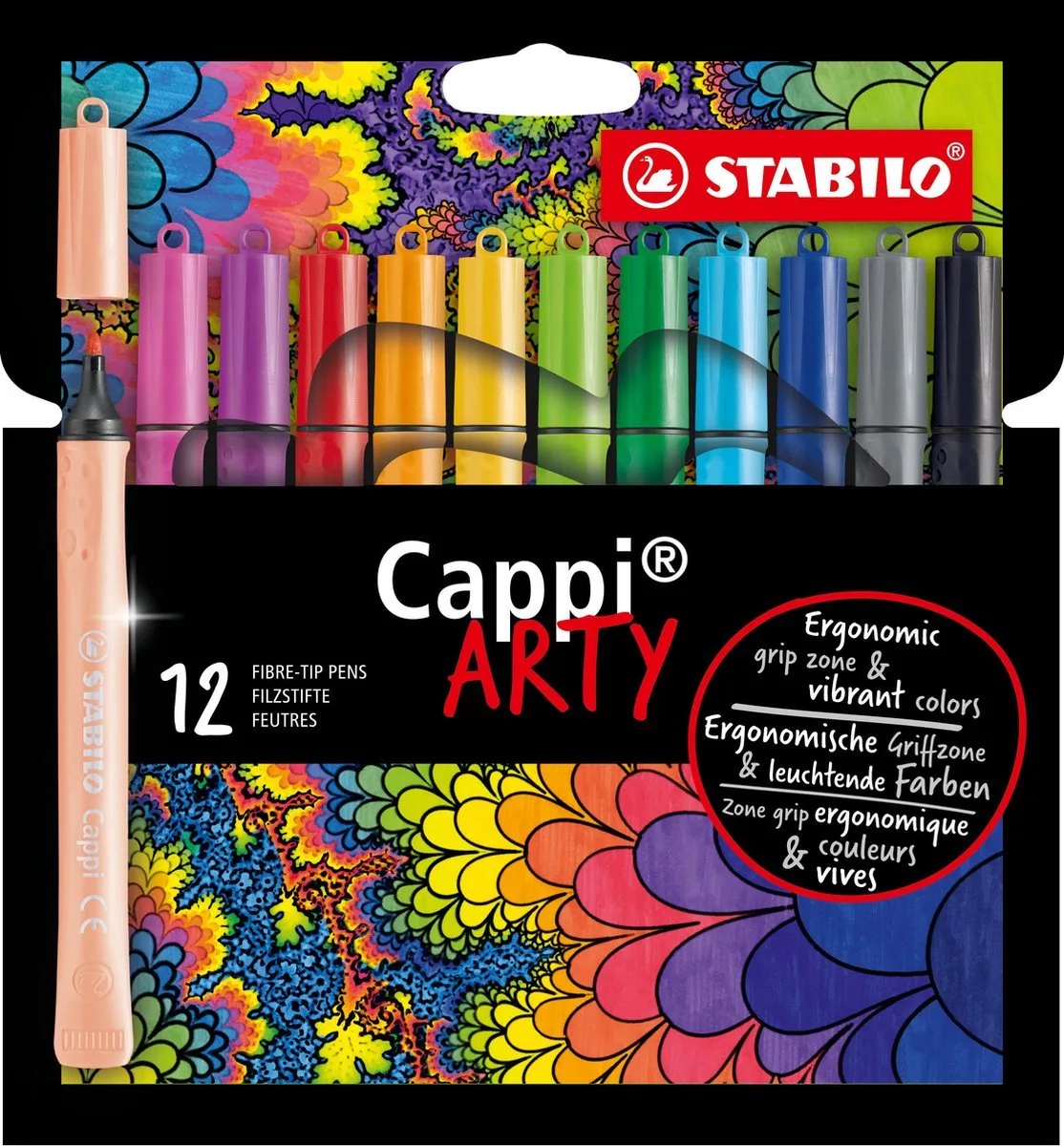 Cappi - 12 stuks - viltstift - met etui en dopring van Stabilo in Arty – productfoto