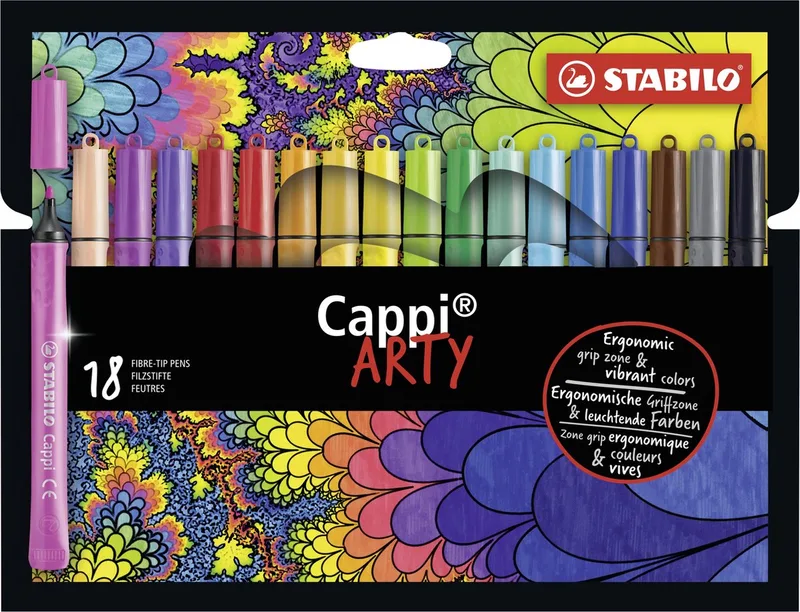 Cappi - Viltstift - Nooit Meer Je Dop Kwijt Dankzij De Dopring - ARTY Etui Met 18 Kleuren von Stabilo in Mehrfarbig – Produktfoto