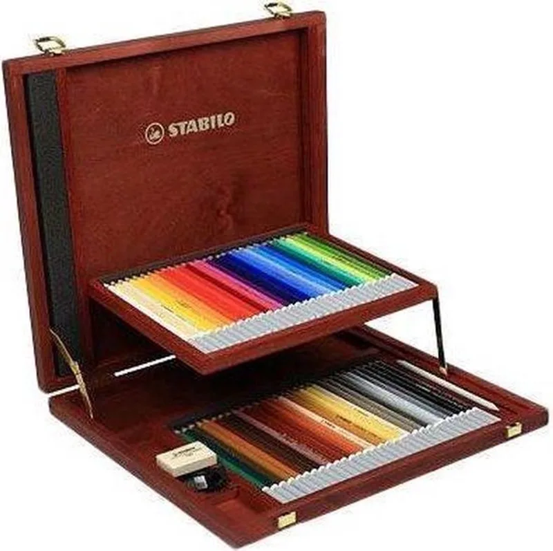 CarbOthello - Kalkpastel Kleurpotloden - Luxe Houten Kist - 60 Kleuren - Speciale Puntenslijper - Kneedgum En Doezelaar de Stabilo en 60 verschillende kleuren – photo produit