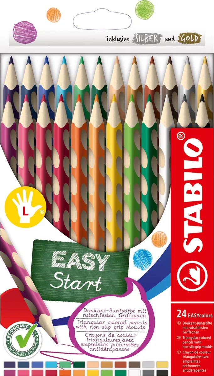 EASYcolors - Ergonomische Kleurpotloden - Linkshandig - Extra Dikke 4.2 mm Kern - Set Met 24 Kleuren by Stabilo in Verschillende Kleuren Links – product photo
