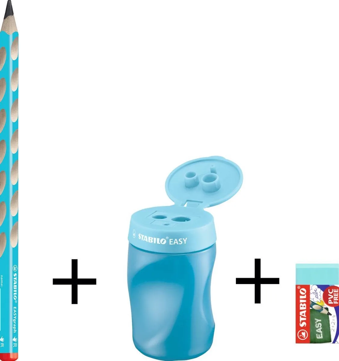 EASYgraph - Ergonomisch Grafietpotlood - Rechtshandig - Met Extra Dikke 3.15 mm Kern - Potlood + Slijper + Gom - School Set de Stabilo en Bleu – photo produit