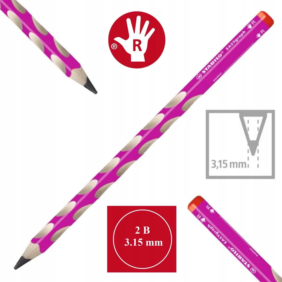 EASYgraph Potlood 2B - Voor Rechtshandigen - Leren Schrijven von Stabilo in Rosa – Produktfoto