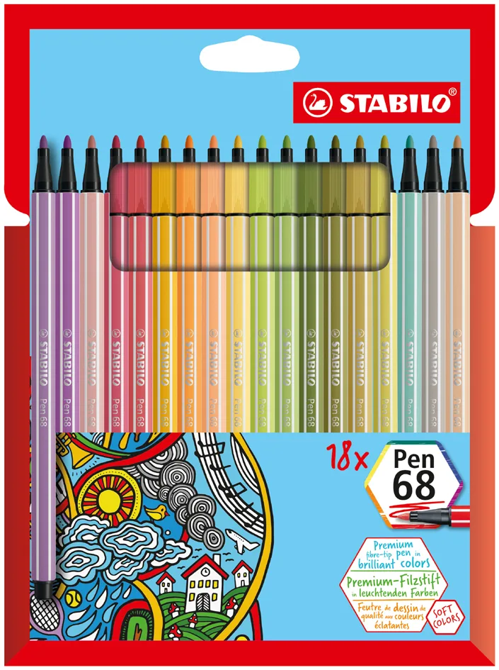 Fasermaler Pen 68, 18er Kartonetui von Stabilo – Produktfoto