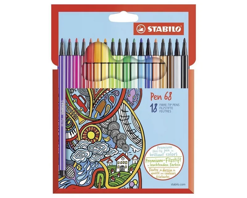 Faserstift STABILO Pen 68 Filzstift - 1 mm - 18er Set - Kartonetui van Stabilo – productfoto