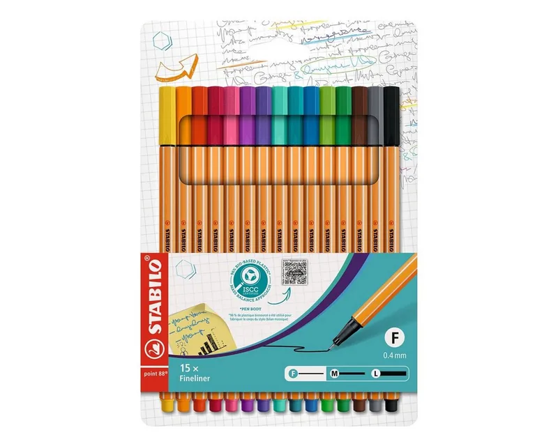 Fineliner point 88, (15-tlg), mit wasserbasierter Tinte ohne Metallanteile de Stabilo en Multicolore – photo produit