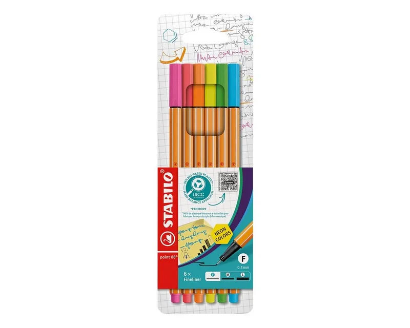 Fineliner point 88® neon, (6-tlg), in leuchtender Neonfarben de Stabilo en Multicolore – photo produit