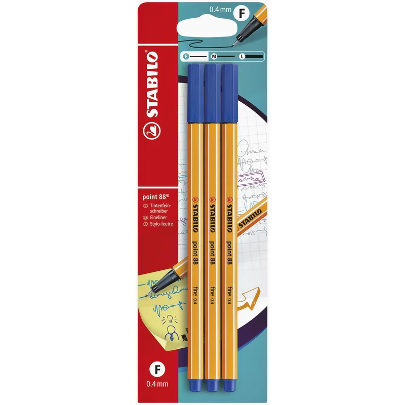 Fineliner stabilo point 88/41 f blauw 3st | 10 stuks von Stabilo – Produktfoto