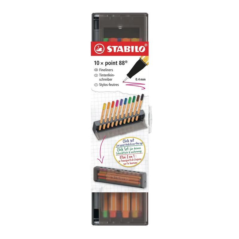 Fineliner stabilo point 88 f clickset à 10 kleuren | 5 stuks de Stabilo – photo produit
