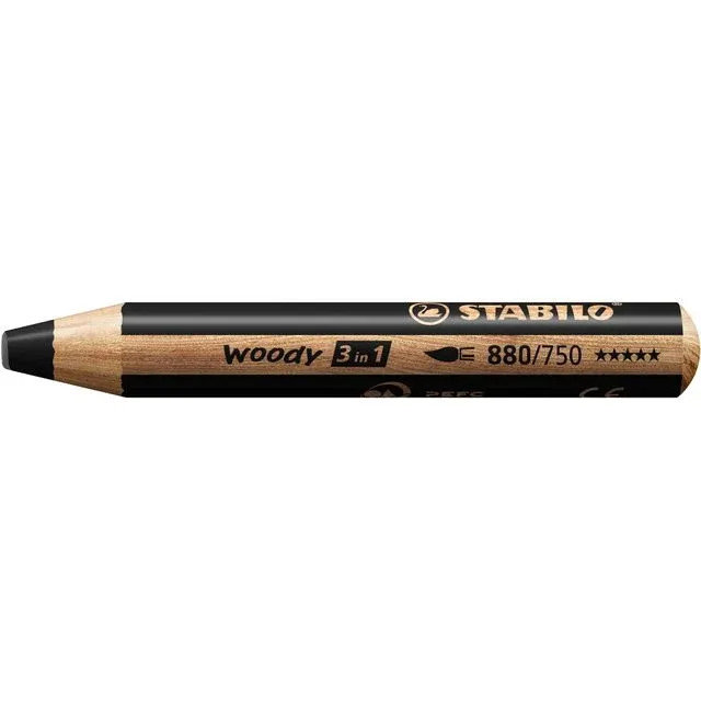 Kleurpotlood stabilo 880 woody 3 in 1 zwart | 5 stuks by Stabilo – product photo
