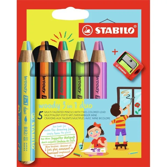 Kleurpotlood stabilo 882 woody 3 in 1 5st assorti | 5 stuks van Stabilo – productfoto