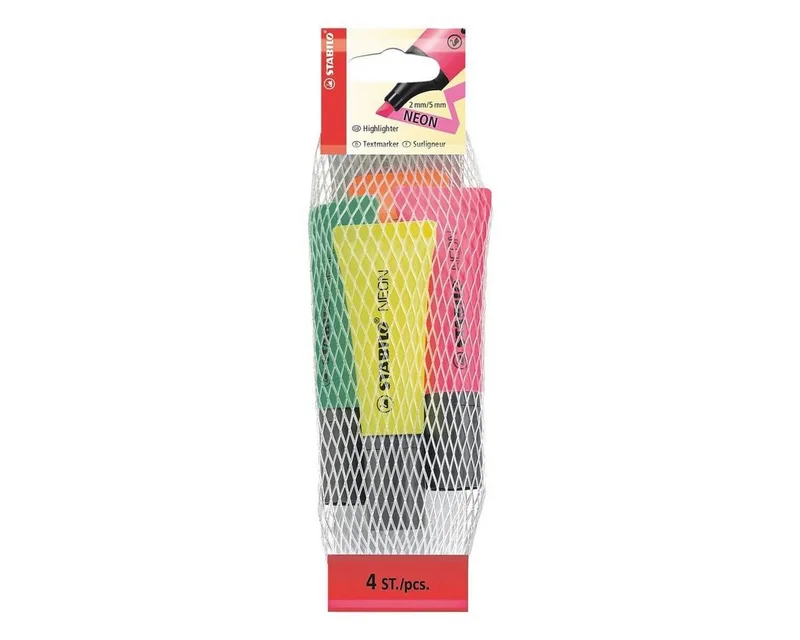 Marker NEON, (4-tlg), Textmarker in Neonfarbe by Stabilo in Multicolour, Yellow, Green – product photo