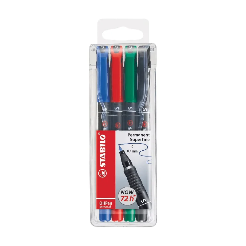 OHPen universeel - Pen voor overheadprojectie - Permanent superfijn (S) - Set van 4 - Assorti kleuren de Stabilo – photo produit