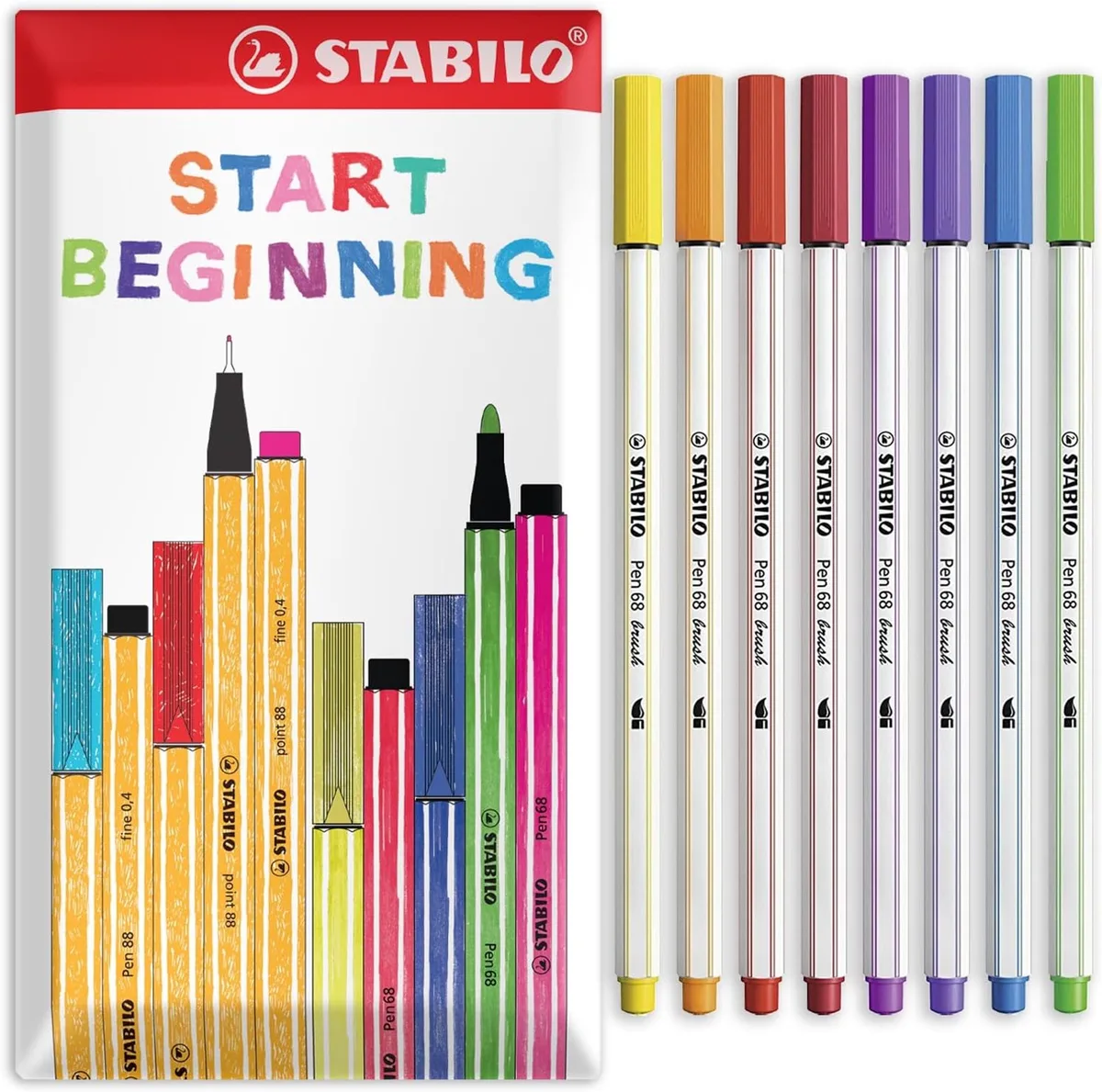 Pen 68 Brush Viltstift Set, 8 Kleuren, Flexibele Punt van Stabilo in Meerkleurig – productfoto