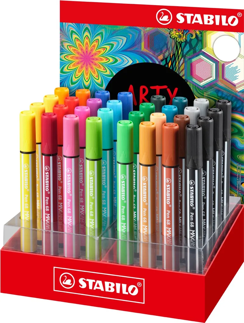 Pen 68 MAX ARTY viltstift, display van 32 stuks, geassorteerde kleuren by Stabilo – product photo