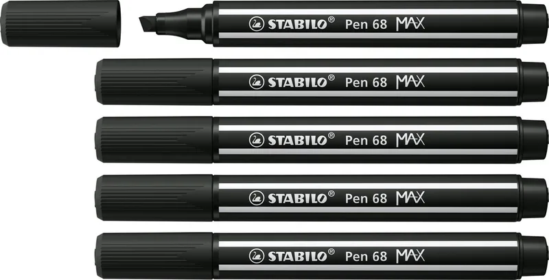 Pen 68 MAX – Premium Viltstift Met Dikke Beitelpunt - Doos 5 stuks de Stabilo en Noir – photo produit