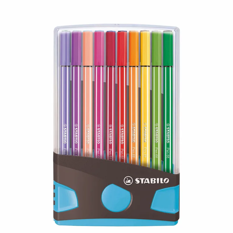 Pen 68 - Premium Viltstift - ColorParade - Antraciet/Licht Blauw - Set Met 20 Verschillende Kleuren by Stabilo in 20 verschillende kleuren – product photo