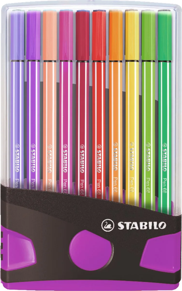 Pen 68 - Premium Viltstift - ColorParade - Antraciet/Roze - Set Met 20 Verschillende Kleuren van Stabilo in Pruisisch blauw – productfoto