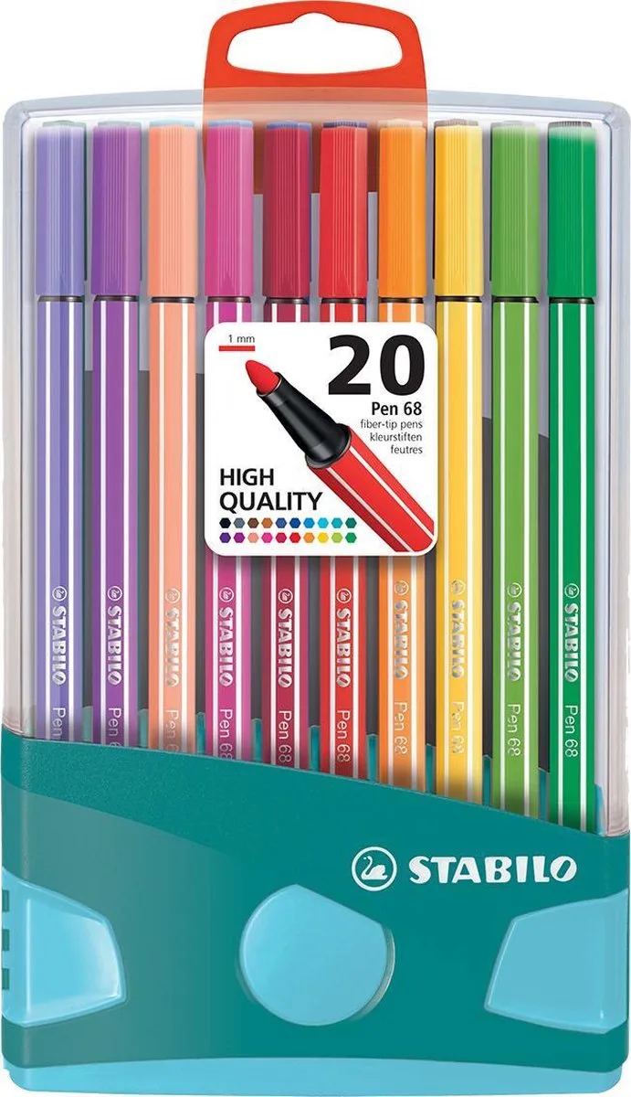 Pen 68 - Premium Viltstift - ColorParade - Licht Blauw/Turquoise - Set Met 20 Verschillende Kleuren by Stabilo in 20 verschillende kleuren – product photo