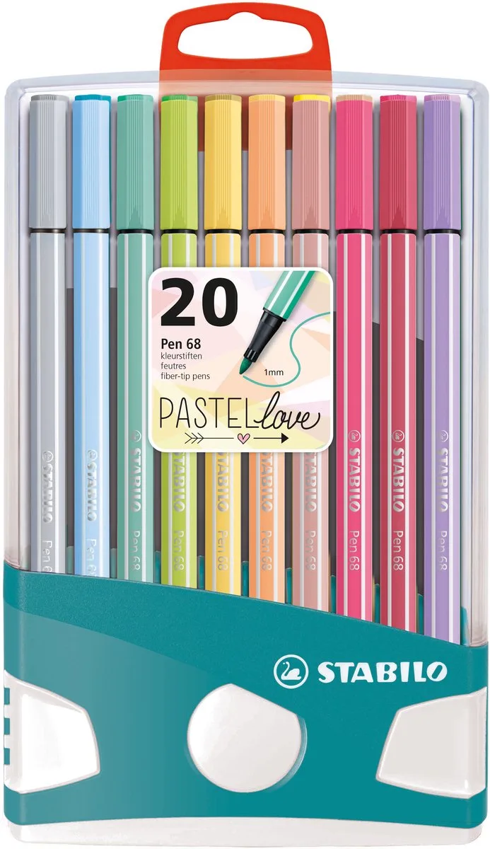 Pen 68 - Premium Viltstift - PastelParade - Set Met 20 Verschillende Kleuren de Stabilo en Assorti – photo produit