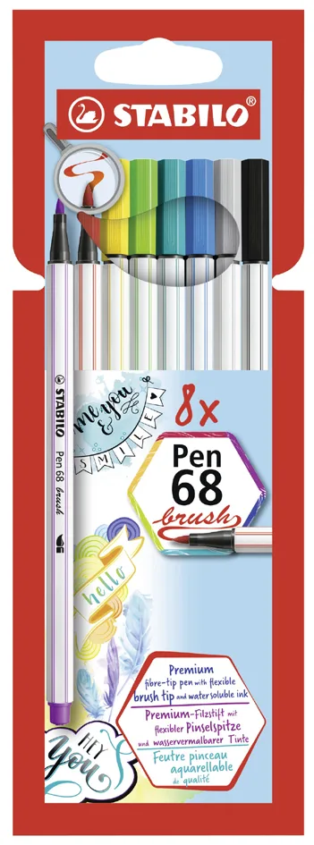 Pinselstift Pen 68 brush, 8er Kartonetui von Stabilo – Produktfoto