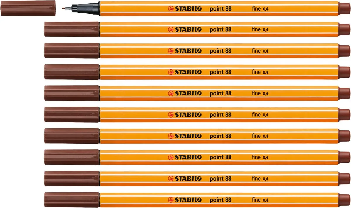 point 88 - Premium Fineliner - Fine 0,4 mm – Doos 10 stuks de Stabilo en Marron – photo produit