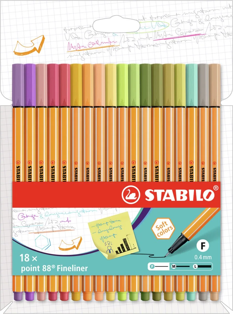 point 88 - Premium Fineliner - Fine 0,4 mm - Etui Met 18 Nieuwe Kleuren von Stabilo in Blush – Produktfoto