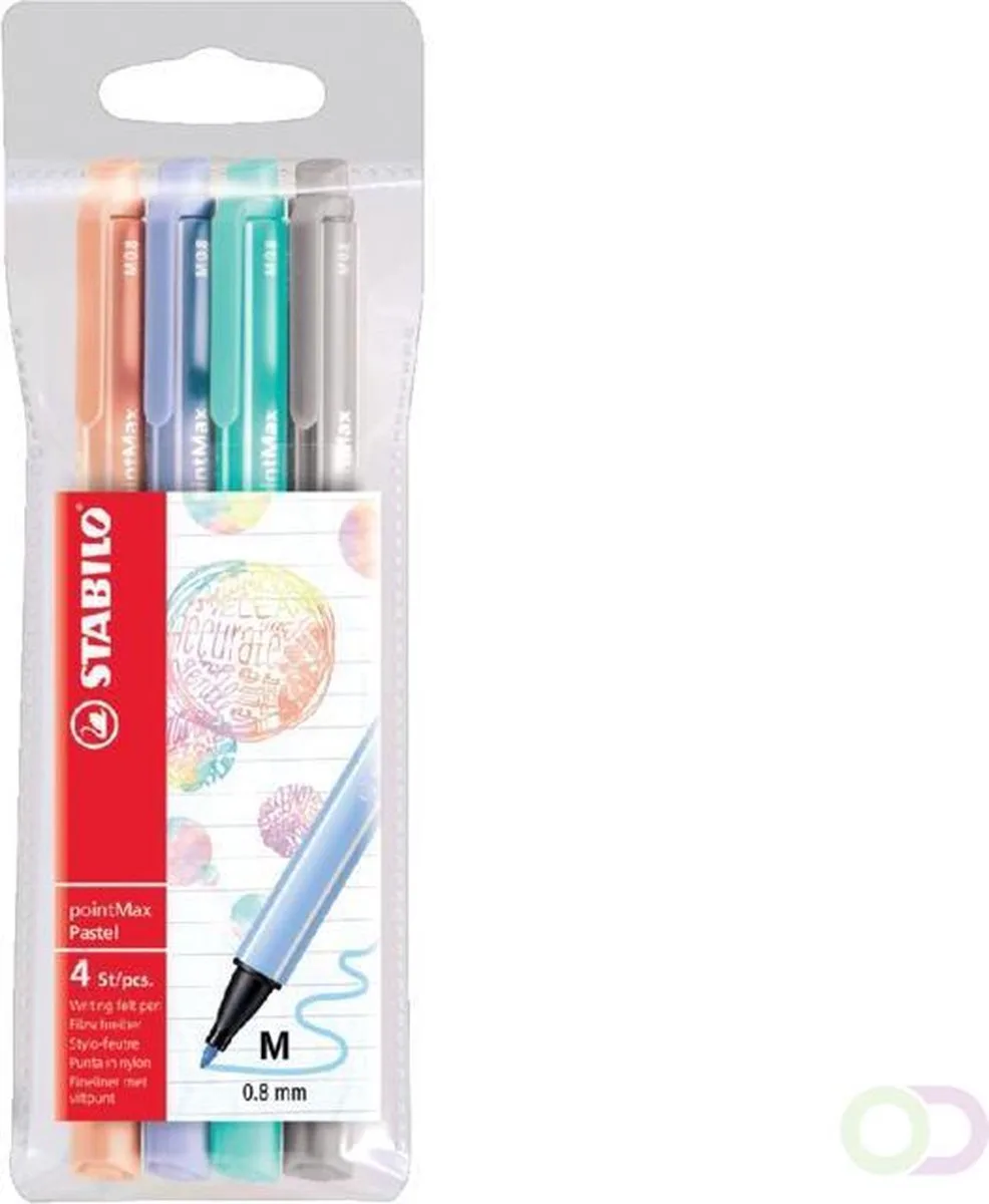 pointMax - Hardtip Fineliner 0,8 mm - Etui Met 4 Pasteltinten von Stabilo in Assorti pastel – Produktfoto