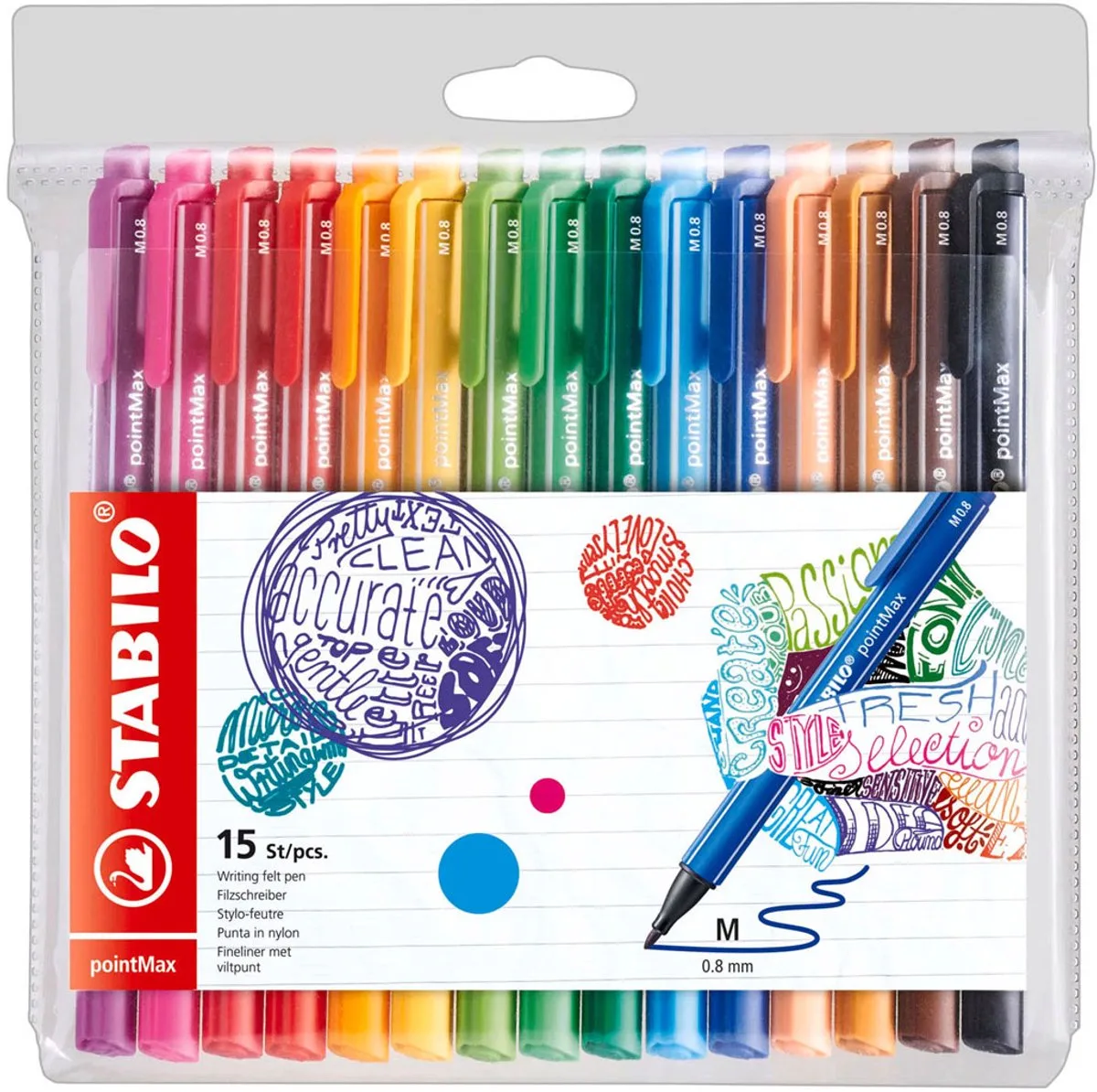 pointMax - Hardtip Fineliner 0,8 mm - Nylon Punt - Etui Met 15 Kleuren de Stabilo en Multicolor 1 – photo produit