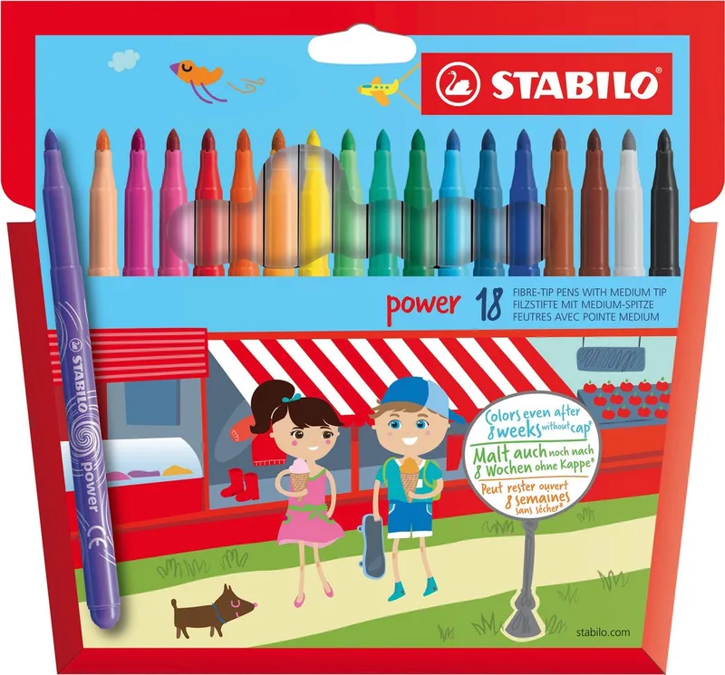 Power - Viltstift - Tot 8 Weken Zonder Dop - Etui Met 18 Kleuren de Stabilo en Multicolore – photo produit