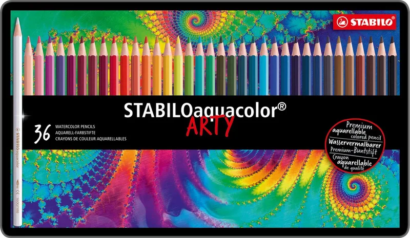 STABILOaquacolor - Premium Aquarel Kleurpotloden - ARTY - Metalen Etui 36 Kleuren de Stabilo en Multicolore – photo produit