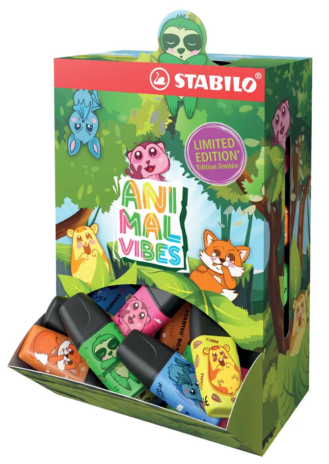 Textmarker BOSS MINI Animal Vibes, 50er Display von Stabilo – Produktfoto