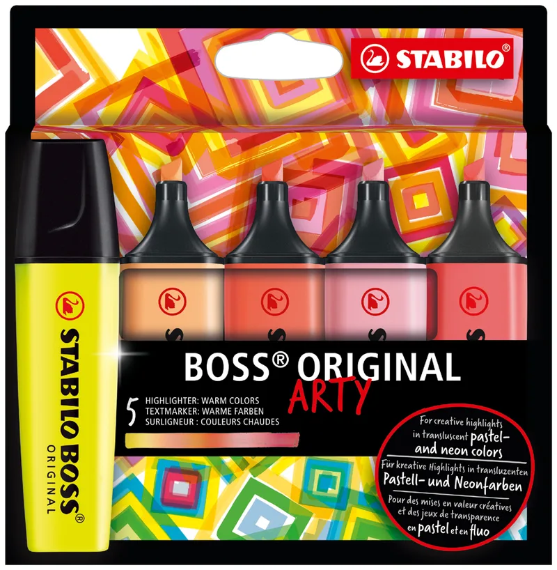 Textmarker BOSS ORIGINAL, 5er Kartonetui ARTY de Stabilo – photo produit