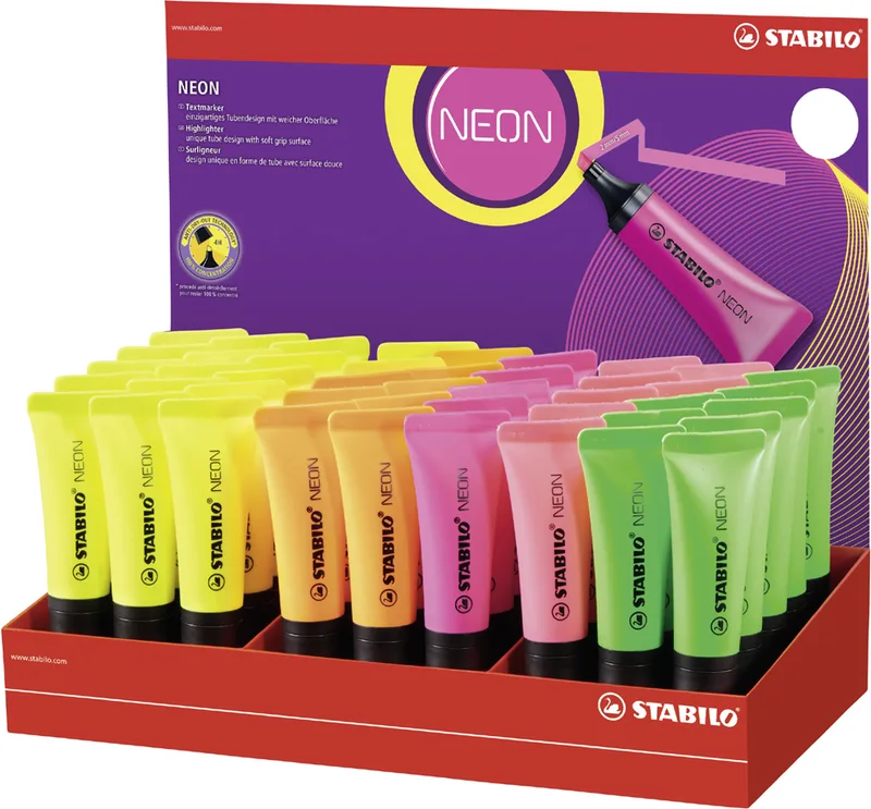 Textmarker NEON, 45er Karton-Display från Stabilo – produktbild