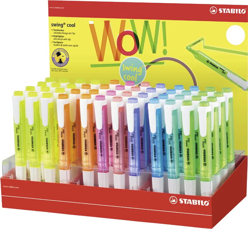 Textmarker swing cool, 48er Karton-Display von Stabilo – Produktfoto