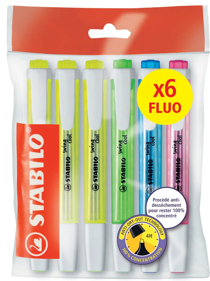 Textmarker swing cool FLUO, 6er Ecopack van Stabilo – productfoto
