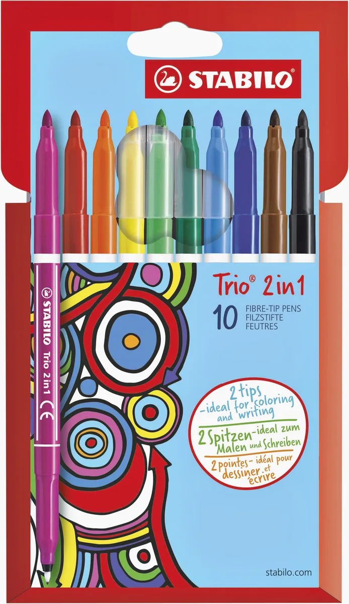 Trio 2 in 1 - Viltstift En Fineliner In Een - Met Dunne en Dikke Punt - Etui Met 10 Kleuren von Stabilo in Rot – Produktfoto